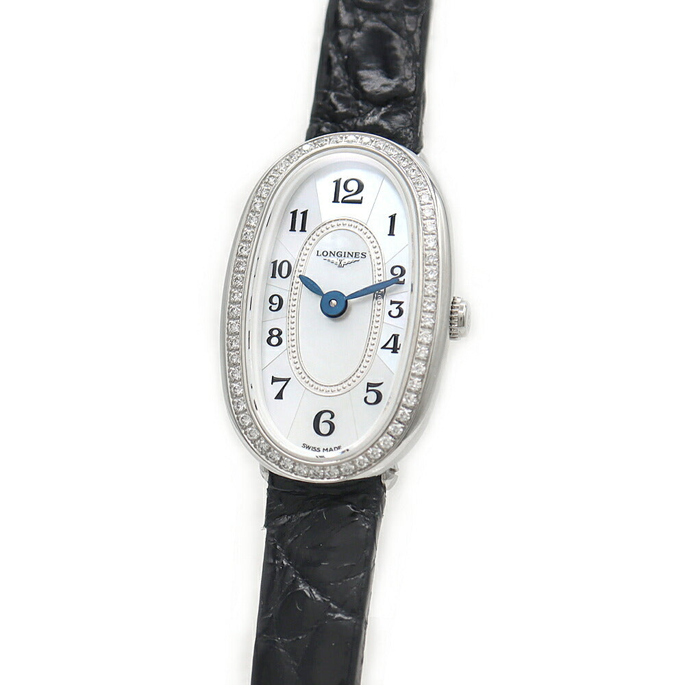 電池交換済 LONGINES ロンジン サンフォネット ダイヤベゼル L2.304.0.83.0 ダイヤモンド 30m防水 白 ホワイトシェル SS ステンレス 純正ベルト 純正尾錠 レディース クォーツ【6ヶ月保証】【腕時計】【中古】