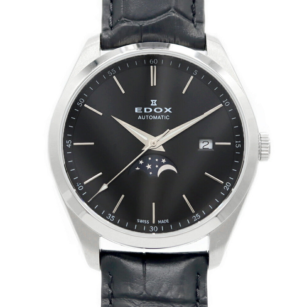 EDOX Revo Belts Moon Phase 80505 Date 50m Water Resistant Black SS Stainless Steel Genuine Belt Genuine Buckle Men's Automatic Winding [6 Month Warranty] [Watch] [Used]
