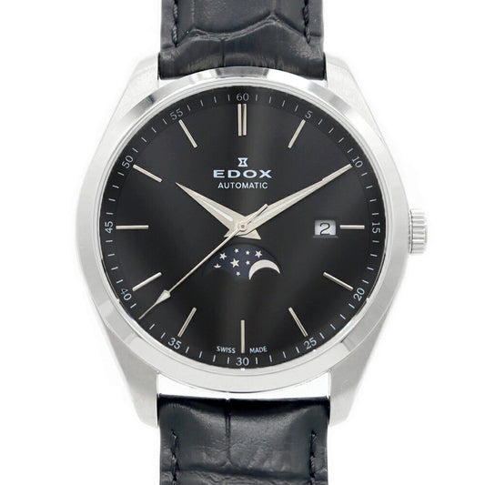 EDOX エドックス レヴォーベルツ ムーンフェイズ 80505 デイト 50m防水 黒 ブラック SS ステンレス 純正ベルト 純正尾錠 メンズ 自動巻き【6ヶ月保証】【腕時計】【中古】
