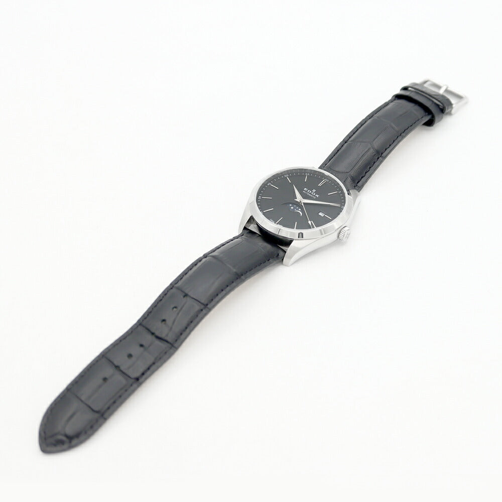 EDOX Revo Belts Moon Phase 80505 Date 50m Water Resistant Black SS Stainless Steel Genuine Belt Genuine Buckle Men's Automatic Winding [6 Month Warranty] [Watch] [Used]