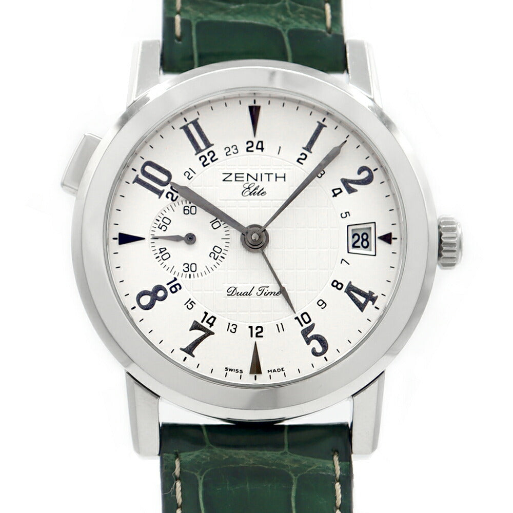 ZENITH ゼニス ポートロワイヤル エリート デュアルタイム 01/02.0451.682 GMT デイト 裏スケ スモールセコンド シルバー SS ステンレス 純正ベルト 純正尾錠 メンズ 自動巻き【6ヶ月保証】【腕時計】【中古】