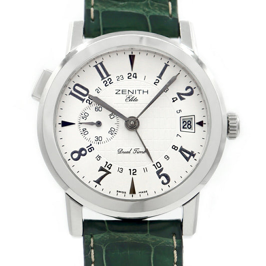 ZENITH Port Royal Elite Dual Time 01/02.0451.682 GMT Date Back Skelton Small Second Silver SS Stainless Steel Genuine Belt Genuine Buckle Men's Automatic Winding [6 Month Warranty] [Watch] [Used]