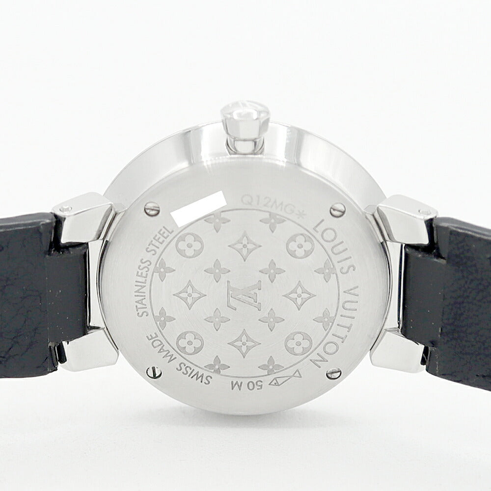 電池交換済 LOUIS VUITTON ルイヴィトン タンブール スリム PM Q12MGZ ダイヤモンド 8Pダイヤ 50m防水 シルバー ギョーシェ SS ステンレス 純正ベルト 純正尾錠 レディース クォーツ【6ヶ月保証】【腕時計】【中古】