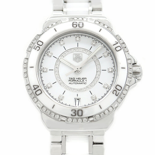 Internally inspected TAG Heuer Formula 1 Diamond Bezel WAU2213 Diamond 11P Diamond 200m Water Resistant Date White CE Ceramic SS Stainless Steel Ladies Automatic Winding Formula 1 [6 Month Warranty] [Watch] [Used]