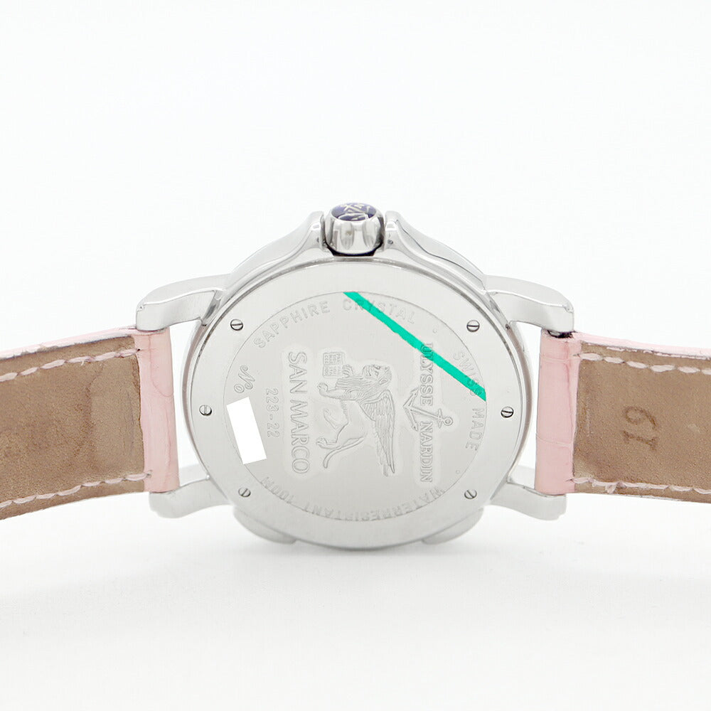 ULYSSE NARDIN ユリスナルダン サンマルコ GMT 223-22 696 ダイヤモンド 7Pダイヤ ビッグデイト 100m防水 ピンクシェル SS ステンレス 純正ベルト 純正尾錠 メンズ レディース ボーイズ 自動巻き【6ヶ月保証】【腕時計】【中古】