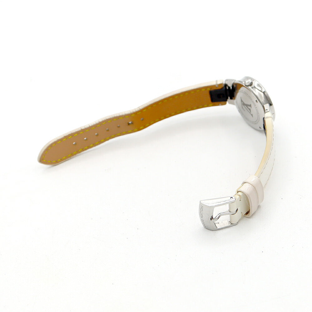 電池交換済 LOUIS VUITTON ルイヴィトン タンブール ムーンディヴァイン PM QA017Z 純正ダイヤモンド 白 ホワイトシェル SS ステンレス 純正ベルト 純正尾錠 レディース クォーツ【6ヶ月保証】【腕時計】【中古】