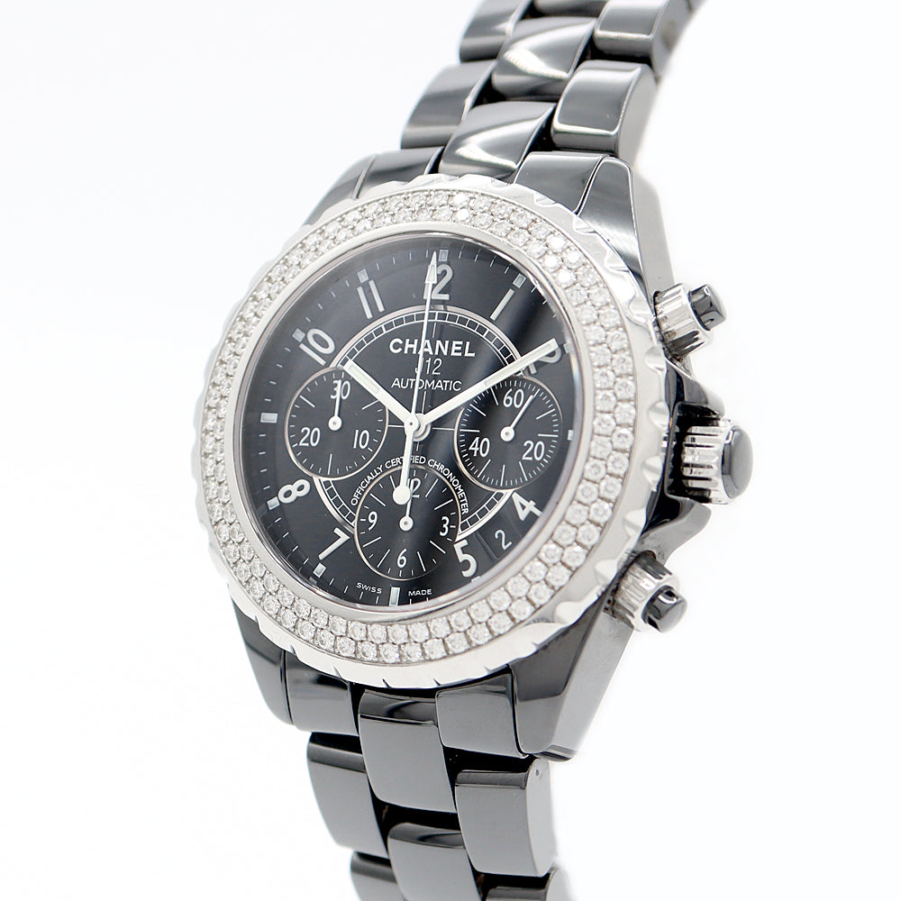 Internal point inspection CHANEL Chanel J12 41mm Chronograph H1009 Date Genuine Diamond Double Diamond Double Double Diamond Besel 200m Waterproof Black Black Ceramic SS Men's Automatic Wind [6 months warranty] [Watch] [Used]