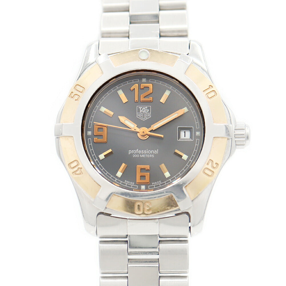 電池交換済 TAG Heuer タグホイヤー プロフェッショナル エクスクルーシブ WN1351 デイト 200m防水 グレー SS ステンレス PG ピンクゴールド レディース クォーツ【6ヶ月保証】【腕時計】【中古】