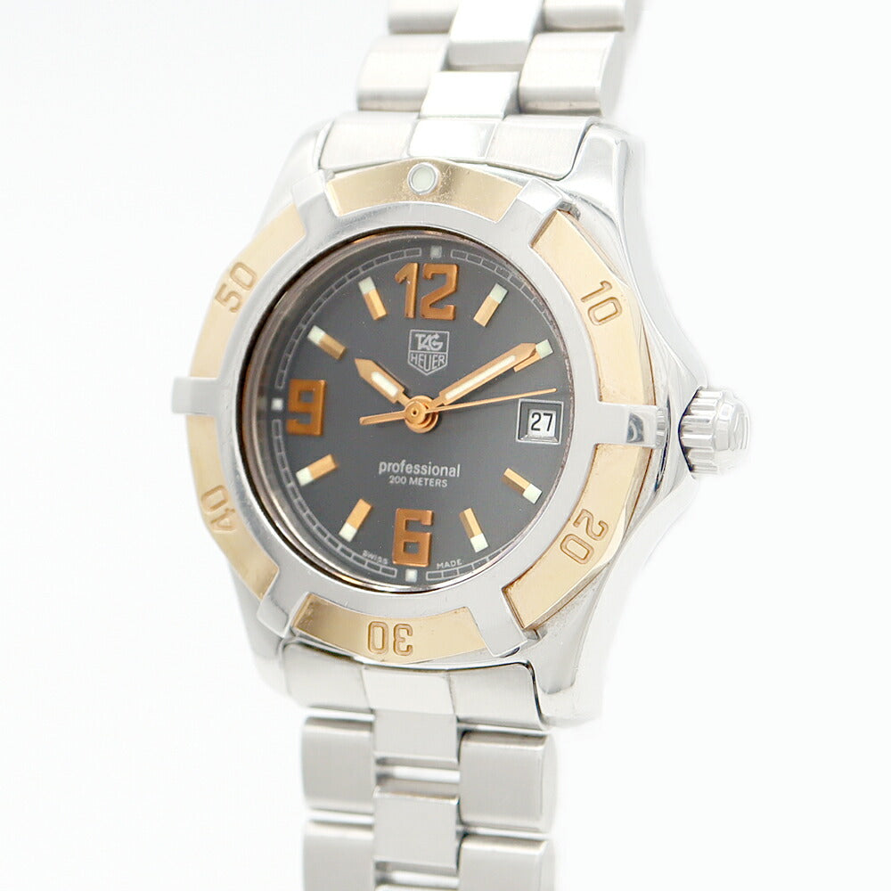 電池交換済 TAG Heuer タグホイヤー プロフェッショナル エクスクルーシブ WN1351 デイト 200m防水 グレー SS ステンレス PG ピンクゴールド レディース クォーツ【6ヶ月保証】【腕時計】【中古】