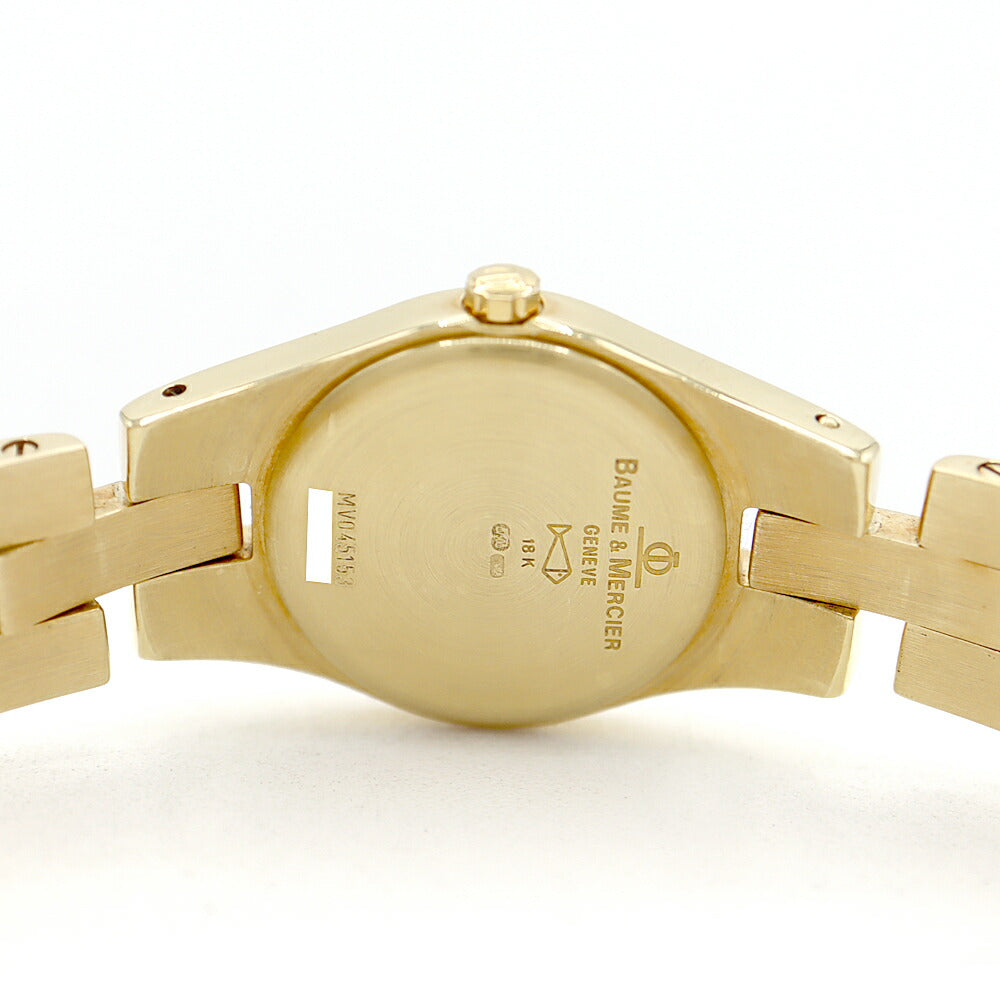 電池交換済 BAUME＆MERCIER ボーム&メルシェ リネア ダイヤベゼル MV045153 ダイヤモンド 金無垢 白 ホワイトシェル K18YG イエローゴールド レディース クォーツ【6ヶ月保証】【腕時計】【中古】