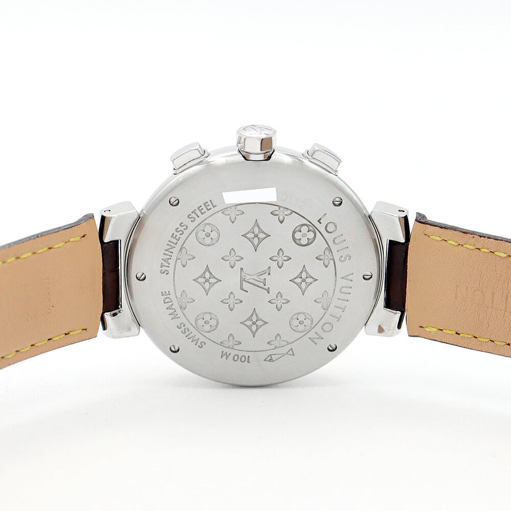 内部点検済 LOUIS VUITTON ルイヴィトン タンブール クロノグラフ Q1121 デイト 100m防水 スモールセコンド 茶 ブラウン SS ステンレス 純正ベルト 純正尾錠 メンズ 自動巻き【6ヶ月保証】【腕時計】【中古】