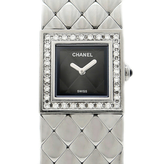 Battery replaced CHANEL Chanel Matelasse Diamond Bezel H0489 Diamond 30m Water Resistant Black SS Stainless Steel Ladies Quartz [6 Month Warranty] [Watch] [Used]