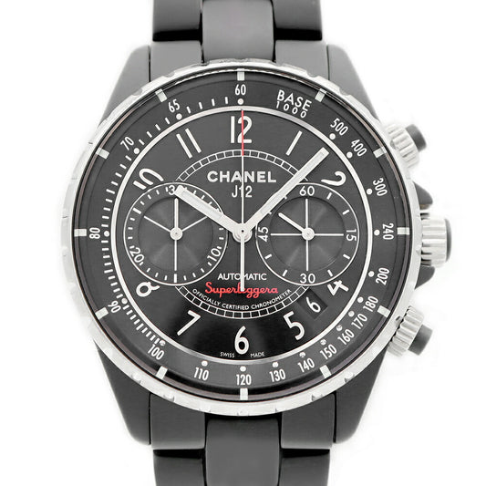 CHANEL シャネル J12 スーパーレッジェーラ 41mm H3409 クロノグラフ 200m防水 デイト 黒 ブラック CE セラミック SS ステンレス メンズ 自動巻き【6ヶ月保証】【腕時計】【中古】