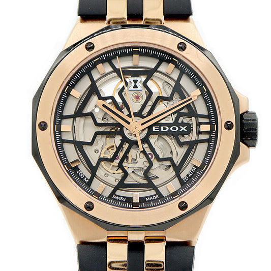 Internally inspected EDOX Delfin Meccano Automatic 85303 357RN NRN 200m waterproof Back skeleton Skeleton SS stainless steel PGP pink gold Genuine rubber belt Genuine buckle Men's automatic winding [6 months warranty] [Watch] [Used]