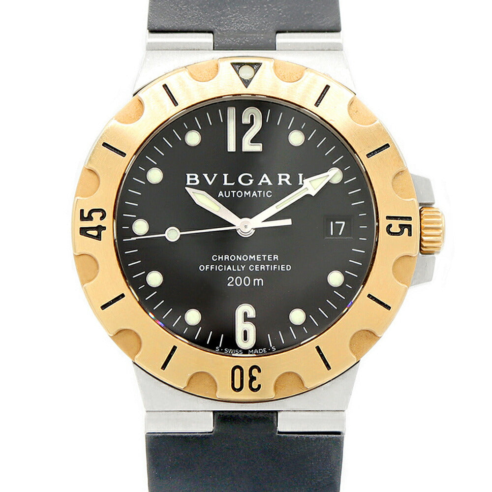 BVLGARI ブルガリ ディアゴノ スクーバ SD38SG デイト 200m防水 黒 ブラック K18YG イエローゴールド SS ステンレス コンビ 純正ベルト 純正尾錠 メンズ 自動巻き【6ヶ月保証】【腕時計】【中古】