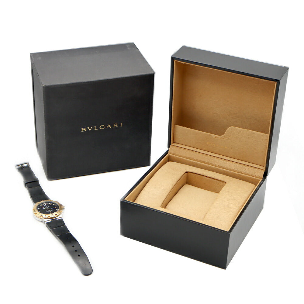 BVLGARI ブルガリ ディアゴノ スクーバ SD38SG デイト 200m防水 黒 ブラック K18YG イエローゴールド SS ステンレス コンビ 純正ベルト 純正尾錠 メンズ 自動巻き【6ヶ月保証】【腕時計】【中古】