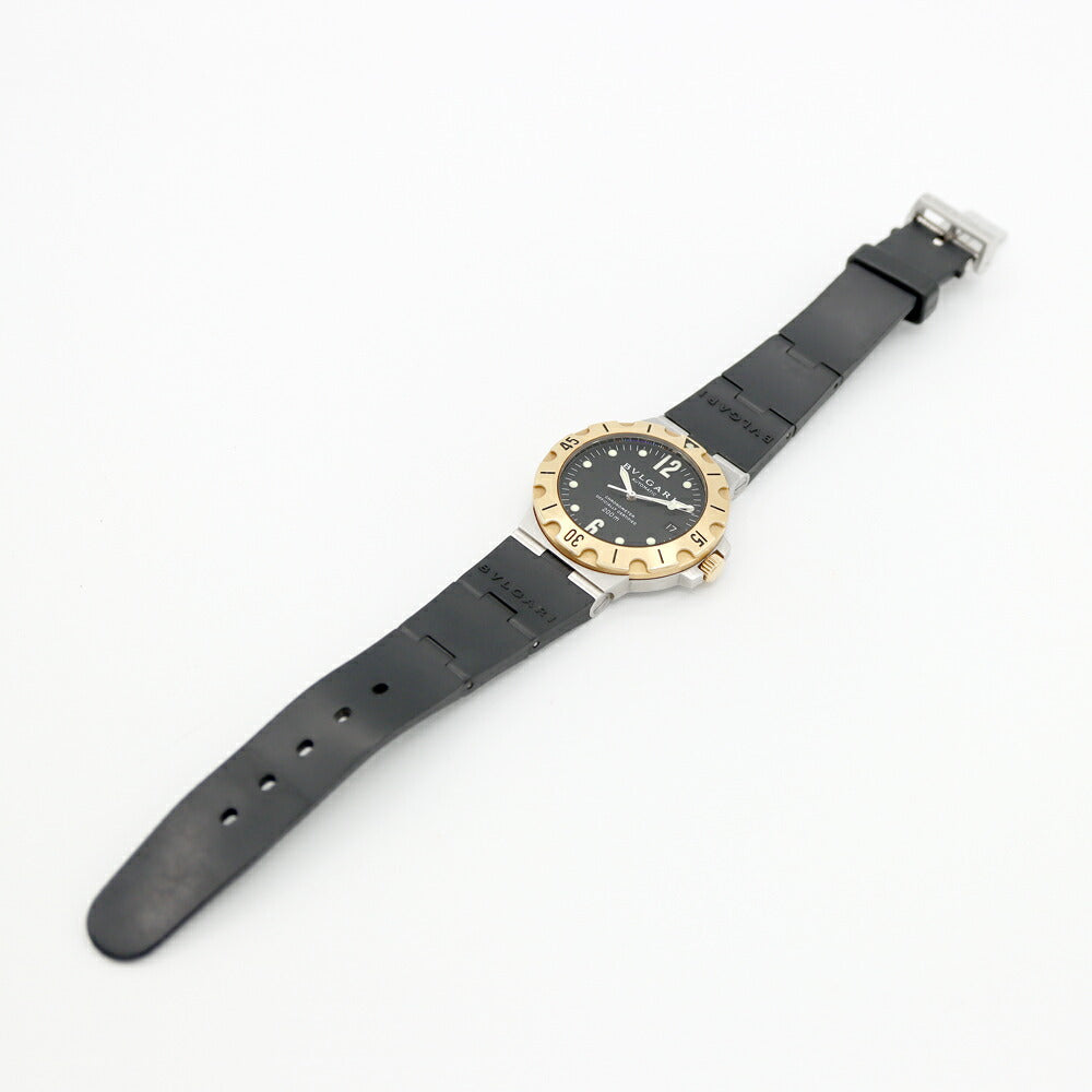 BVLGARI ブルガリ ディアゴノ スクーバ SD38SG デイト 200m防水 黒 ブラック K18YG イエローゴールド SS ステンレス コンビ 純正ベルト 純正尾錠 メンズ 自動巻き【6ヶ月保証】【腕時計】【中古】