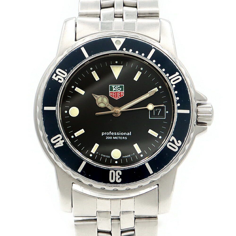 電池交換済 TAG Heuer タグホイヤー プロフェッショナル 1500シリーズ WD1210-G-20 デイト 200m防水 黒 ブラック SS ステンレス メンズ クォーツ【6ヶ月保証】【腕時計】【中古】