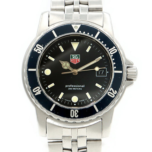 電池交換済 TAG Heuer タグホイヤー プロフェッショナル 1500シリーズ WD1210-G-20 デイト 200m防水 黒 ブラック SS ステンレス メンズ クォーツ【6ヶ月保証】【腕時計】【中古】