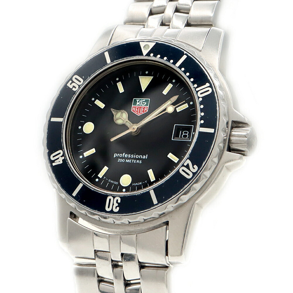 電池交換済 TAG Heuer タグホイヤー プロフェッショナル 1500シリーズ WD1210-G-20 デイト 200m防水 黒 ブラック SS ステンレス メンズ クォーツ【6ヶ月保証】【腕時計】【中古】