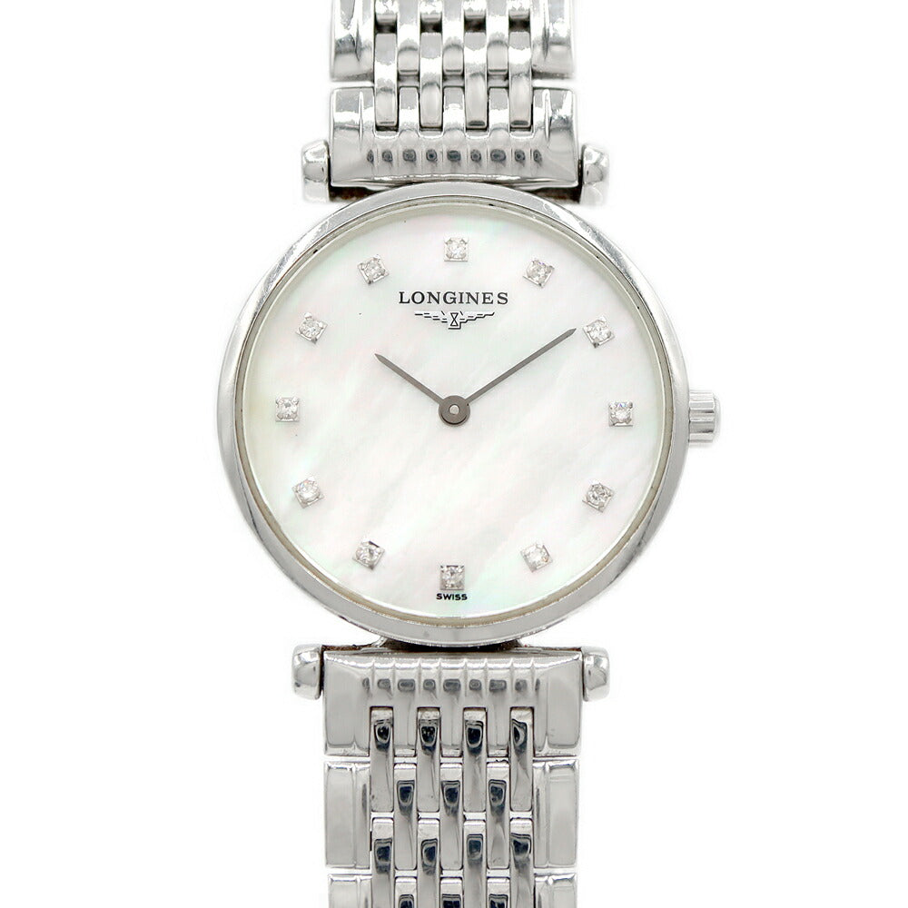 電池交換済 LONGINES ロンジン ラ グラン クラシック L4.209.4 ダイヤモンド 12Pダイヤ 白 ホワイトシェル SS ステンレス レディース クォーツ【6ヶ月保証】【腕時計】【中古】