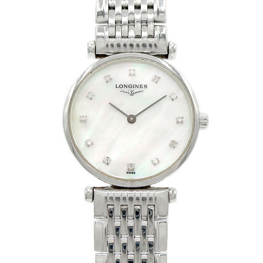 電池交換済 LONGINES ロンジン ラ グラン クラシック L4.209.4 ダイヤモンド 12Pダイヤ 白 ホワイトシェル SS ステンレス レディース クォーツ【6ヶ月保証】【腕時計】【中古】