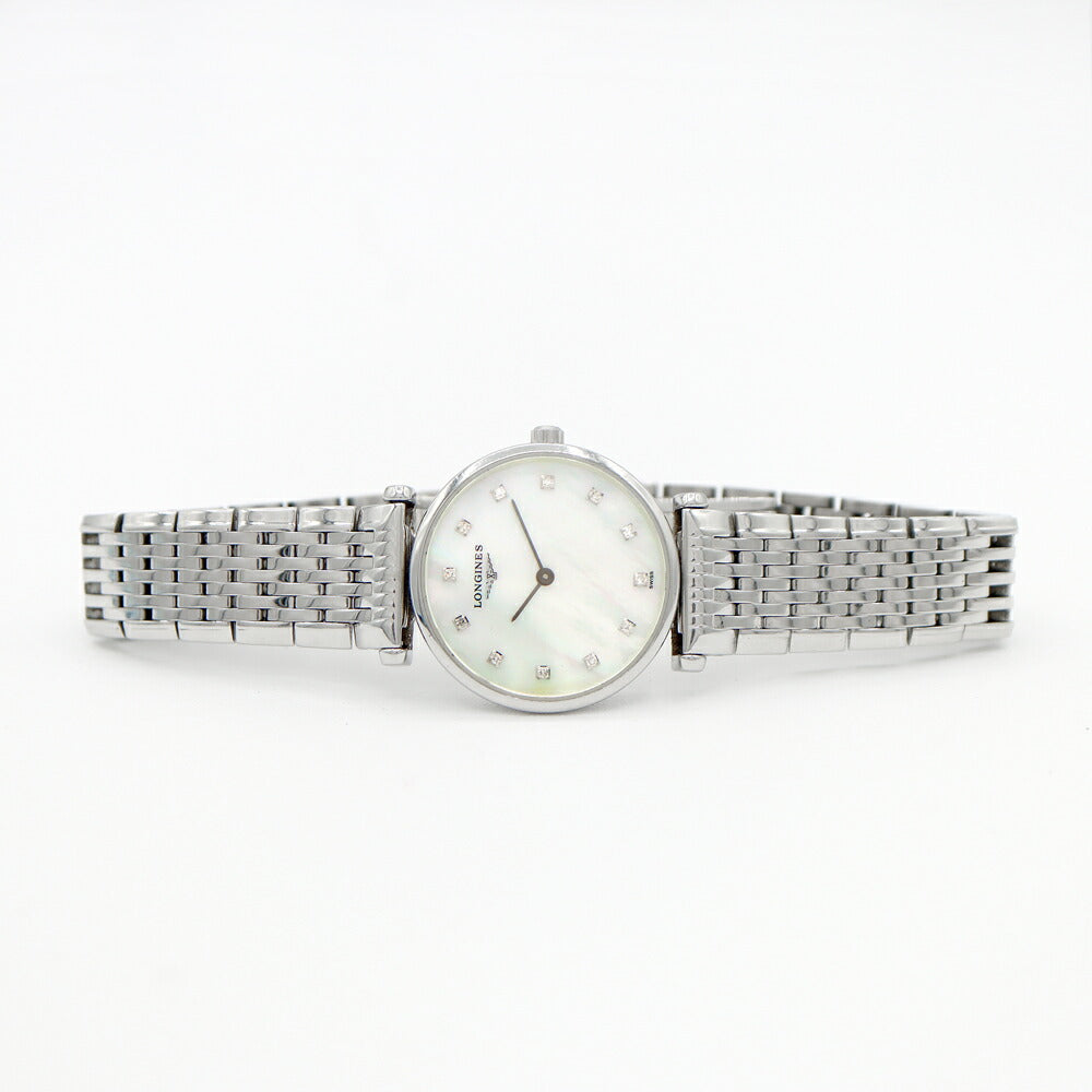 電池交換済 LONGINES ロンジン ラ グラン クラシック L4.209.4 ダイヤモンド 12Pダイヤ 白 ホワイトシェル SS ステンレス レディース クォーツ【6ヶ月保証】【腕時計】【中古】