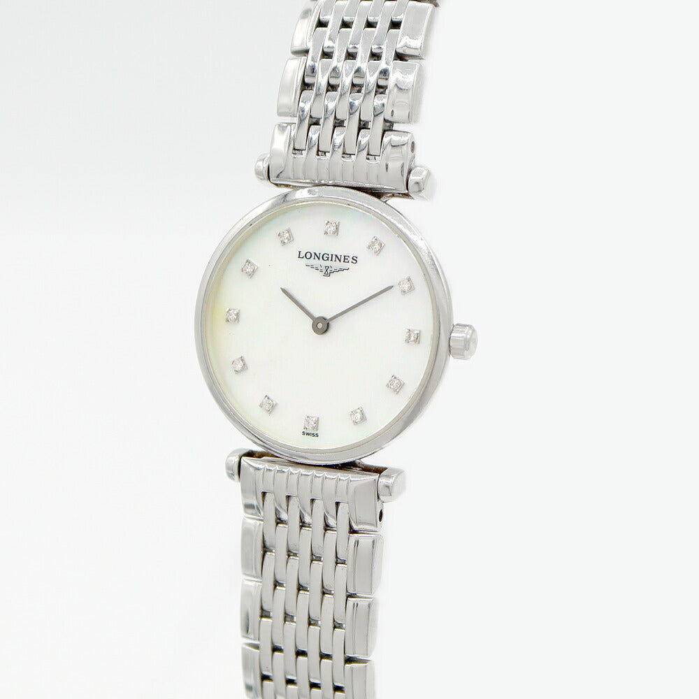 電池交換済 LONGINES ロンジン ラ グラン クラシック L4.209.4 ダイヤモンド 12Pダイヤ 白 ホワイトシェル SS ステンレス レディース クォーツ【6ヶ月保証】【腕時計】【中古】