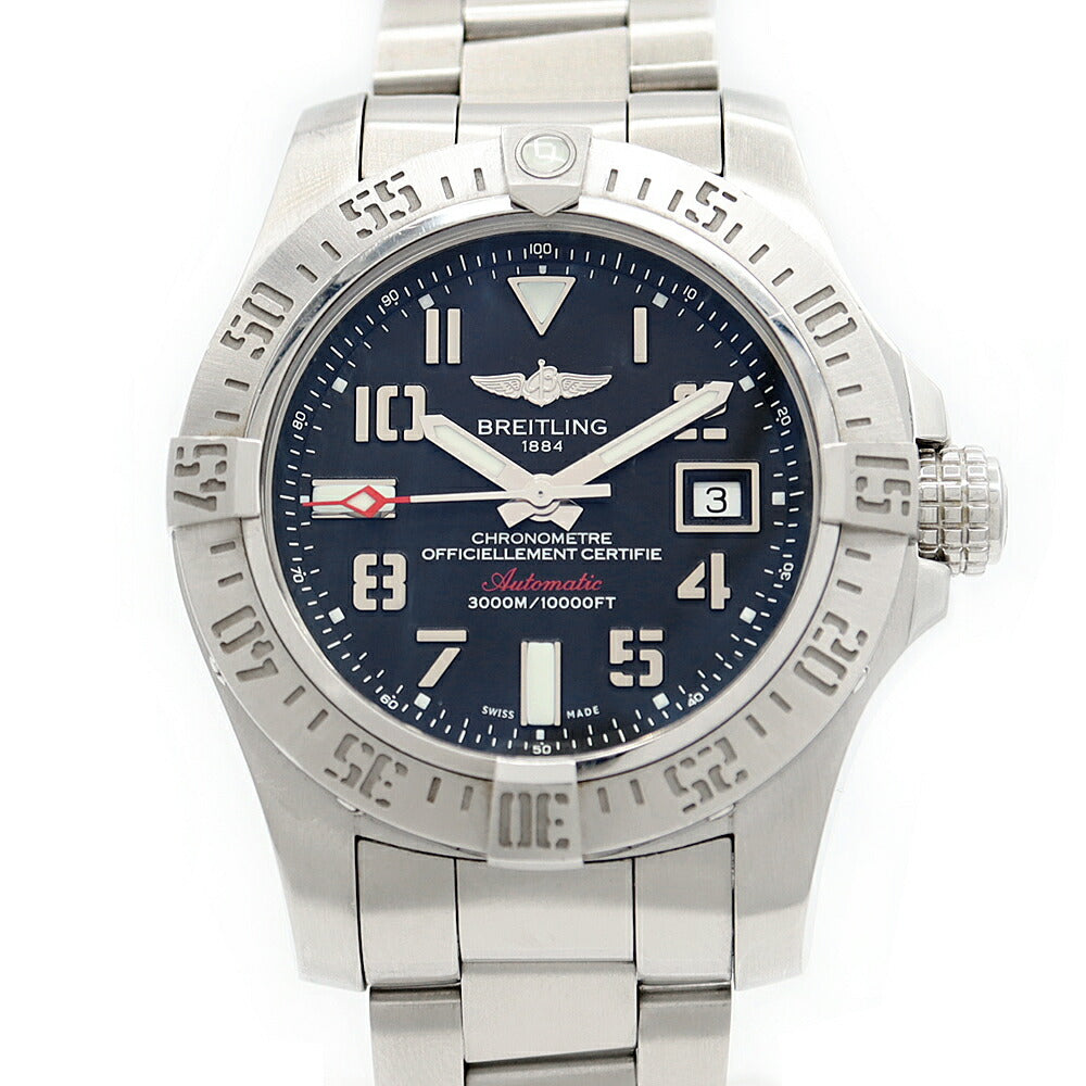 内部点検済 BREITLING ブライトリング アベンジャーII シーウルフ A1733110 A17331 3000m防水 デイト 黒 ブラック SS ステンレス メンズ 自動巻き【6ヶ月保証】【腕時計】【中古】