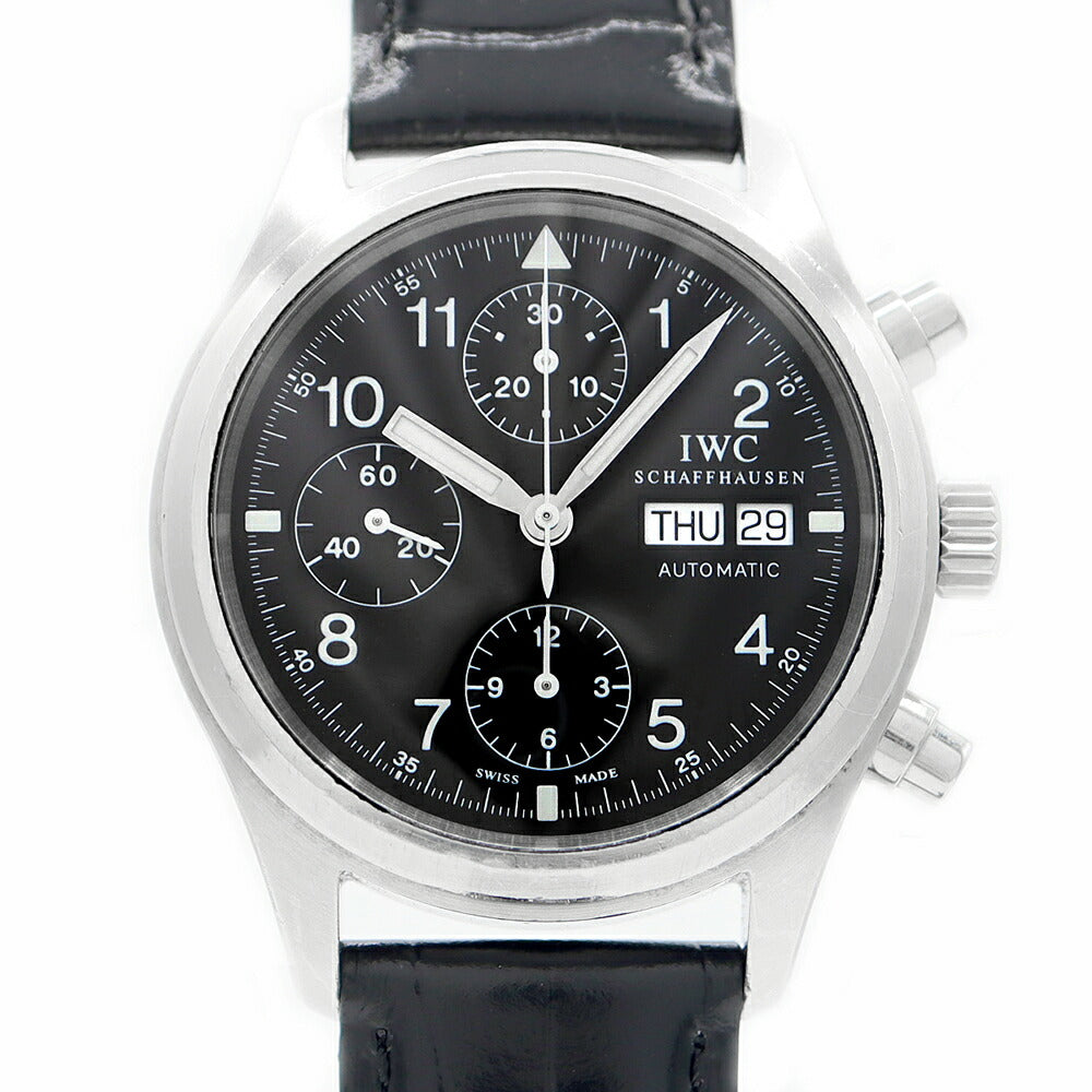 IWC インターナショナルウォッチカンパニー フリーガー クロノグラフ IW370603 デイデイト 60m防水 スモールセコンド 黒 ブラック SS ステンレス 純正尾錠 メンズ 自動巻き【6ヶ月保証】【腕時計】【中古】