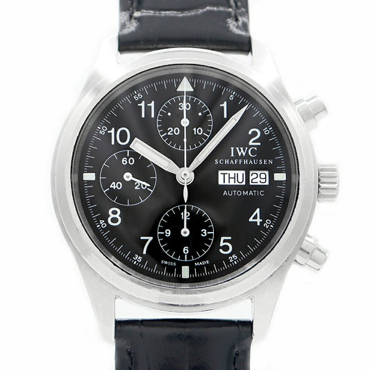 IWC インターナショナルウォッチカンパニー フリーガー クロノグラフ IW370603 デイデイト 60m防水 スモールセコンド 黒 ブラック SS ステンレス 純正尾錠 メンズ 自動巻き【6ヶ月保証】【腕時計】【中古】