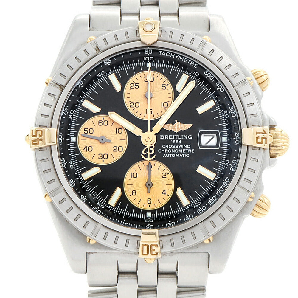 BREITLING ブライトリング クロスウィンド ビコロ クロノグラフ B13355 デイト 100m防水 黒 ブラック SS ステンレス YG イエローゴールド コンビ メンズ 自動巻き【6ヶ月保証】【腕時計】【中古】
