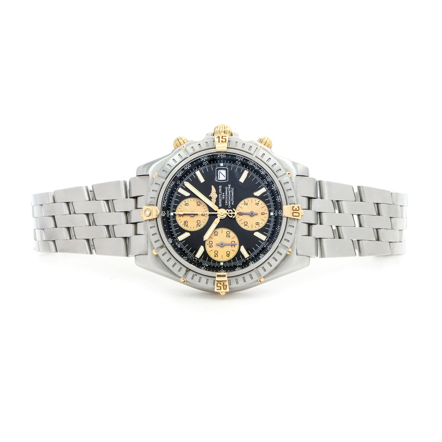 BREITLING ブライトリング クロスウィンド ビコロ クロノグラフ B13355 デイト 100m防水 黒 ブラック SS ステンレス YG イエローゴールド コンビ メンズ 自動巻き【6ヶ月保証】【腕時計】【中古】