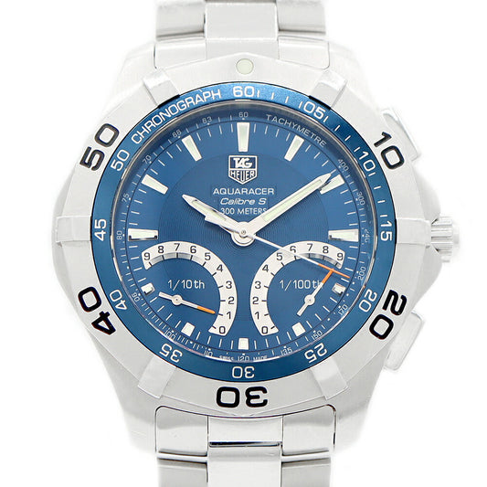 電池交換済 TAG Heuer タグホイヤー アクアレーサー キャリバーS クロノグラフ CAF7012 BA0815 300m防水 青 ブルー SS ステンレス メンズ クォーツ【6ヶ月保証】【腕時計】【中古】