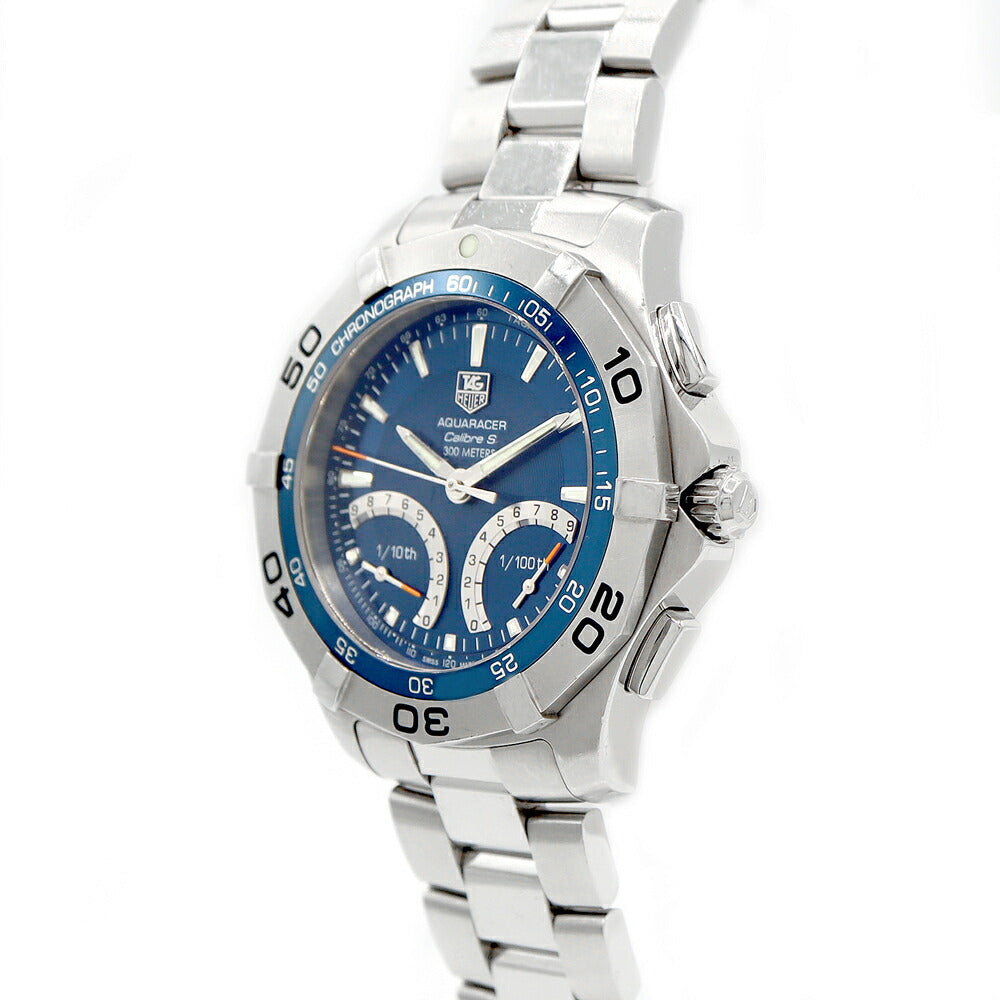 電池交換済 TAG Heuer タグホイヤー アクアレーサー キャリバーS クロノグラフ CAF7012 BA0815 300m防水 青 ブルー SS ステンレス メンズ クォーツ【6ヶ月保証】【腕時計】【中古】