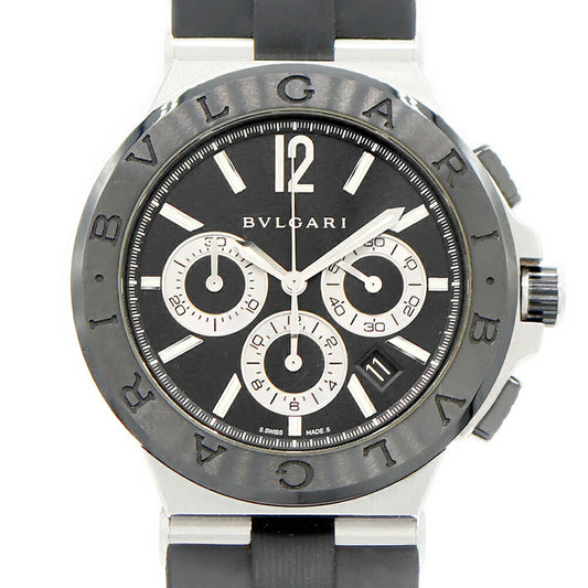 BVLGARI ブルガリ ディアゴノ DG42SCCH デイト スモールセコンド 100m防水 黒 ブラック CE セラミック SS ステンレス 純正ベルト 純正尾錠 メンズ 自動巻き【6ヶ月保証】【腕時計】【中古】