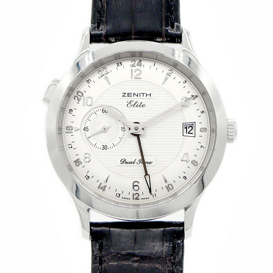 ZENITH Class Elite Dual Time 03.1125.682 GMT Date Small Second Silver SS Stainless Steel Genuine Belt Genuine Buckle Buckle Men's Automatic Winding [6 Month Warranty] [Watch] [Used]