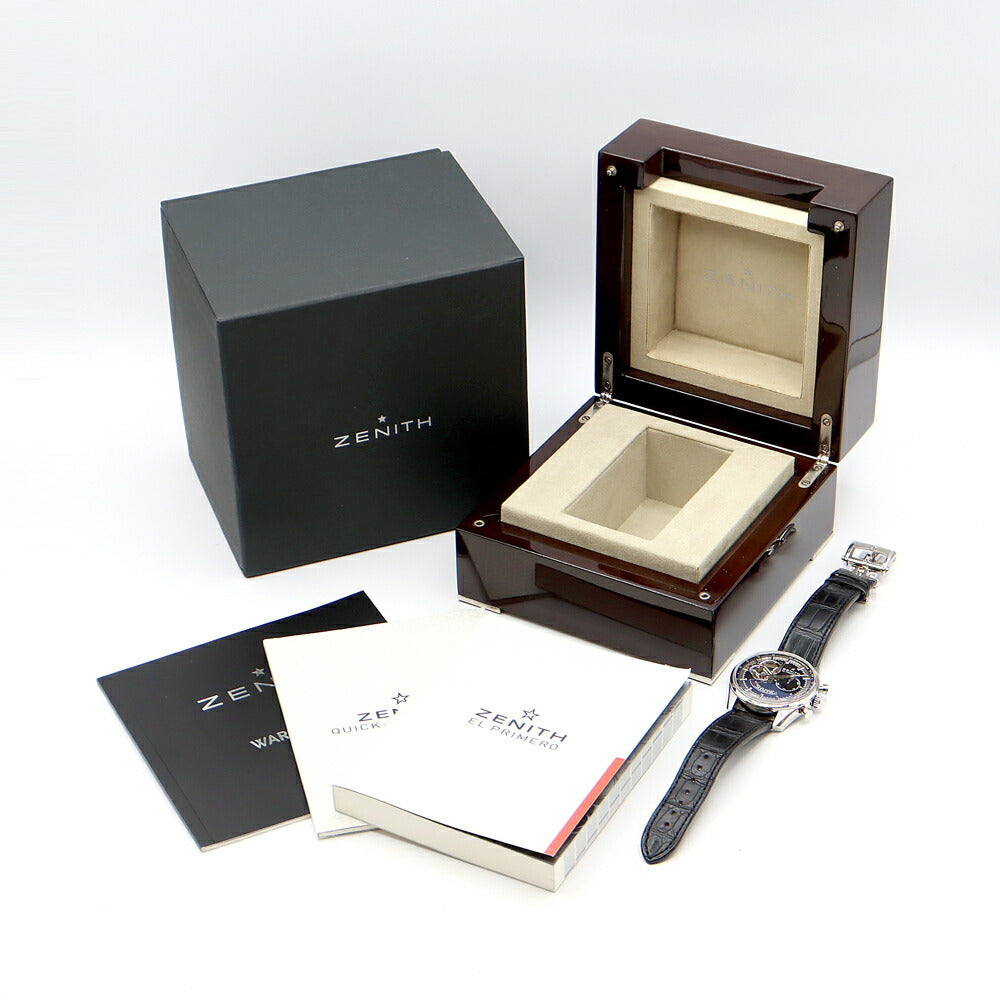 内部点検済 ZENITH ゼニス エルプリメロ クロノマスター オープン パワーリザーブ クロノグラフ 03.2080.4021 スモールセコンド 黒 ブラック SS ステンレス 純正ベルト 純正尾錠 メンズ 自動巻き【6ヶ月保証】【腕時計】【中古】