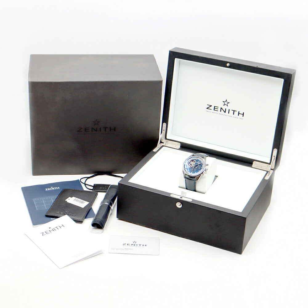 ZENITH ゼニス クロノマスター エルプリメロ オープン シャルルベルモ トリビュート 03.20416.4061 51.C700 クロノグラフ 裏スケ ブルー SS ステンレス 純正ベルト 純正バックル尾錠 メンズ 自動巻き【6ヶ月保証】【腕時計】【中古】