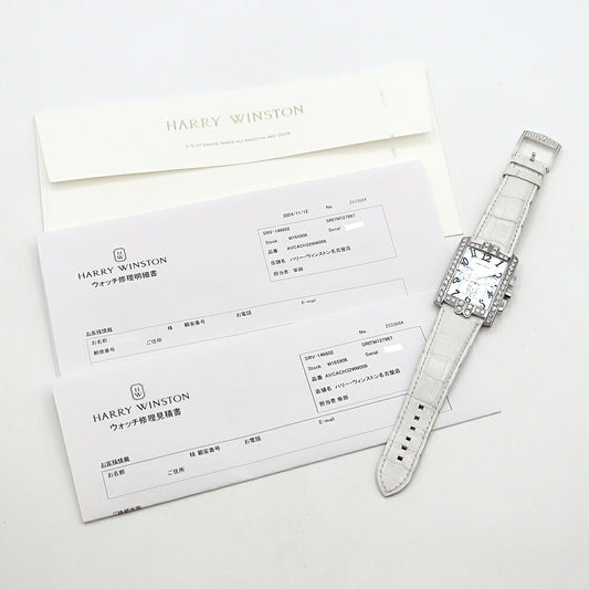 内部点検済 HARRY WINSTON ハリーウィンストン アヴェニューC クロノグラフ 純正ダイヤベゼル 330/MCA AVCACH32WW006 ダイヤモンド 白 ホワイトシェル K18WG ホワイトゴールド 純正ベルト 純正ダイヤ尾錠 メンズ 自動巻き【6ヶ月保証】【腕時計】【中古】