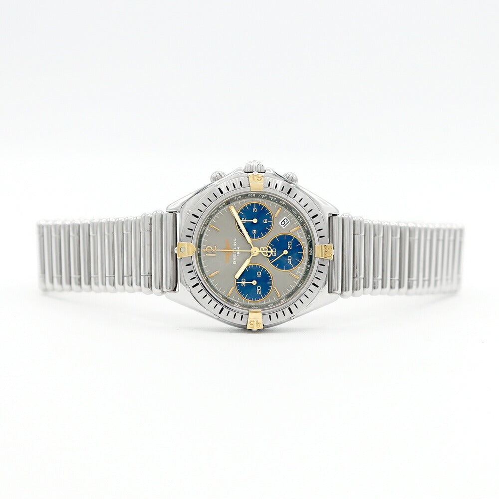 電池交換済 BREITLING ブライトリング クロノセクスタント ウインドライダー B55045 クロノグラフ 50m防水 デイト グレー YG イエローゴールド SS ステンレス コンビ メンズ クォーツ【6ヶ月保証】【腕時計】【中古】
