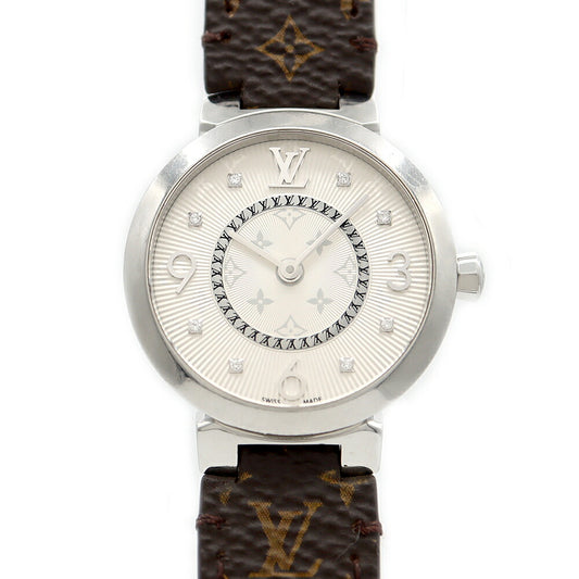 Battery replaced LOUIS VUITTON Tambour Slim Q12MG Diamond 8P Diamond 50m Water Resistant Silver Monogram SS Stainless Steel Genuine Belt Genuine Buckle Ladies Quartz [6 Month Warranty] [Watch] [Used]