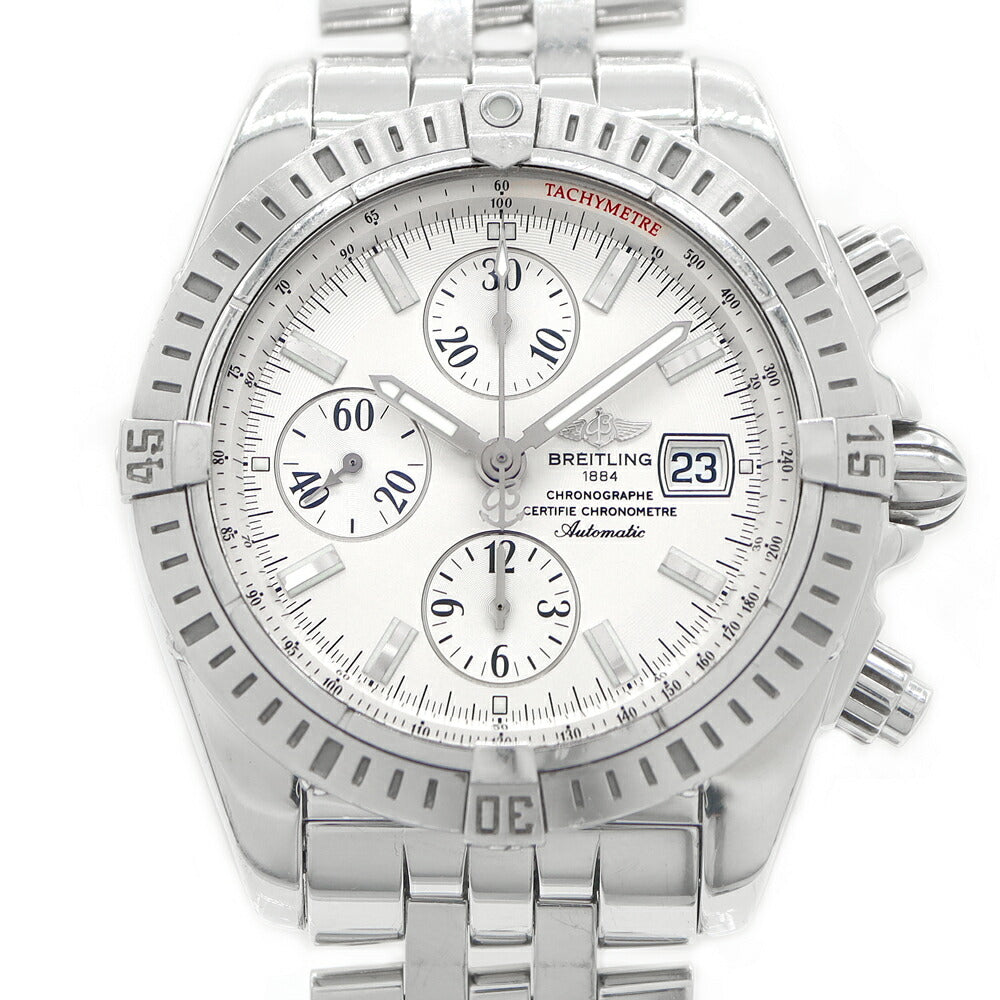 内部点検済 BREITLING クロノマット エボリューション クロノグラフ A13356 スモールセコンド デイト 300m防水 シルバー SS ステンレス メンズ 自動巻き【6ヶ月保証】【腕時計】【中古】