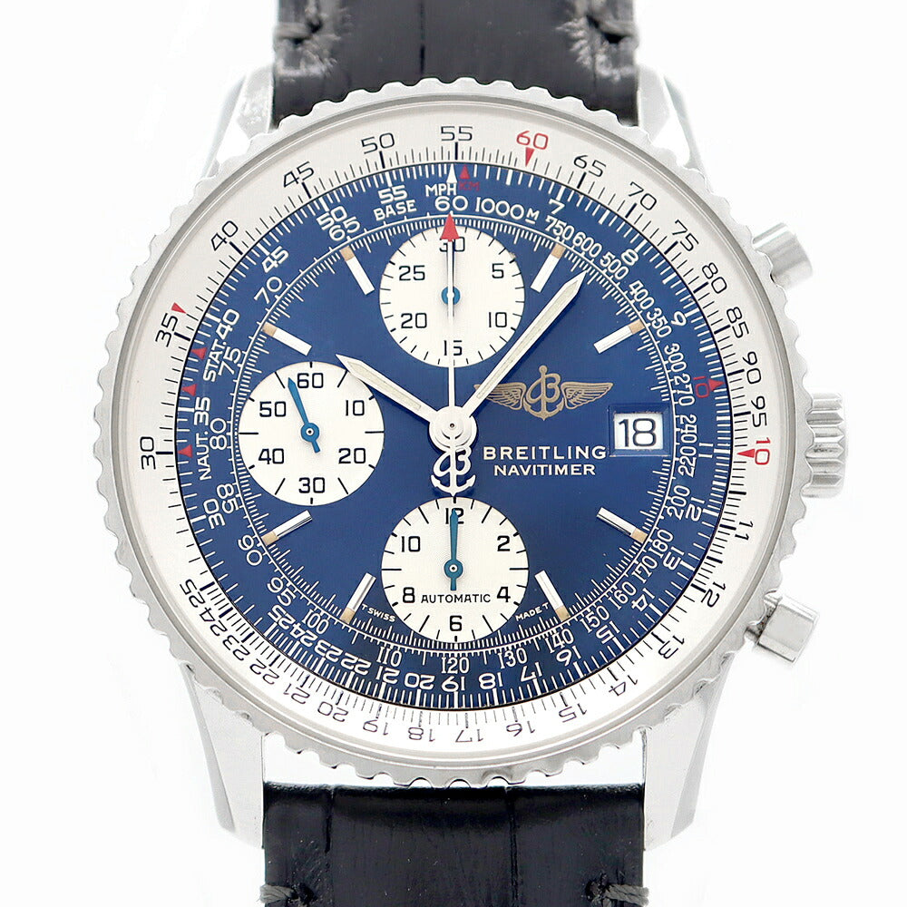 BREITLING ブライトリング オールドナビタイマー クロノグラフ A13022 30m防水 スモールセコンド デイト 青 ブルー SS ステンレス 純正尾錠 メンズ 自動巻き【6ヶ月保証】【腕時計】【中古】