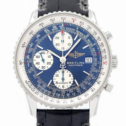 BREITLING ブライトリング オールドナビタイマー クロノグラフ A13022 30m防水 スモールセコンド デイト 青 ブルー SS ステンレス 純正尾錠 メンズ 自動巻き【6ヶ月保証】【腕時計】【中古】