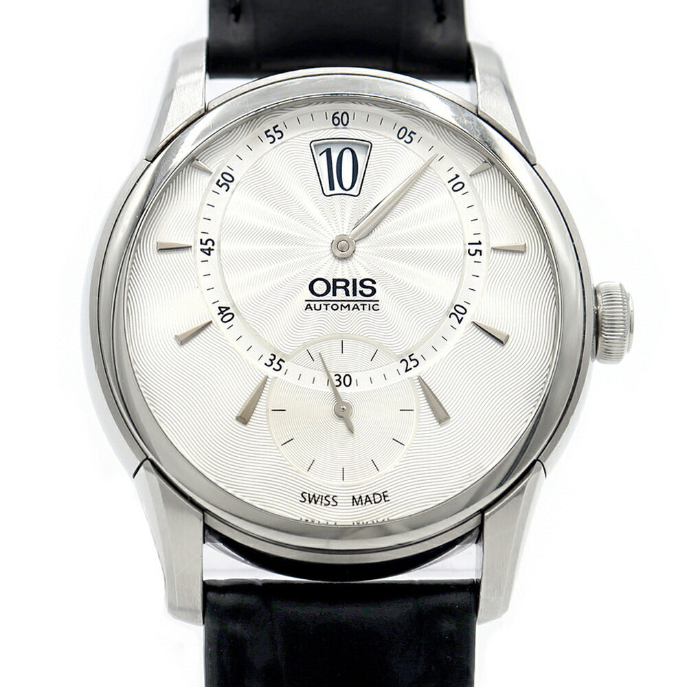 内部点検済 ORIS オリス アートリエ ジャンピングアワー 7702 裏スケ 50m防水 シルバー SS ステンレス 純正尾錠 メンズ 自動巻き【6ヶ月保証】【腕時計】【中古】