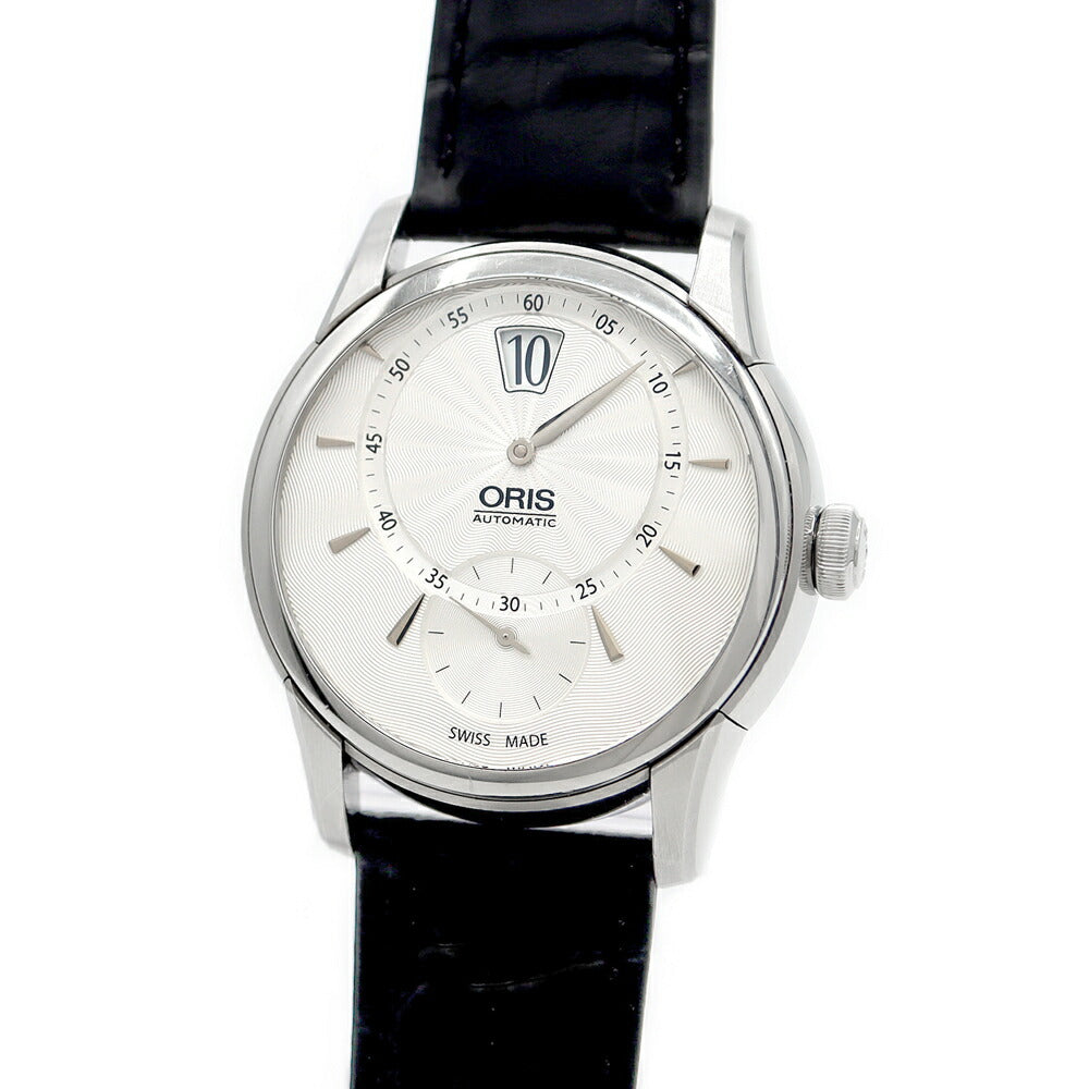 内部点検済 ORIS オリス アートリエ ジャンピングアワー 7702 裏スケ 50m防水 シルバー SS ステンレス 純正尾錠 メンズ 自動巻き【6ヶ月保証】【腕時計】【中古】