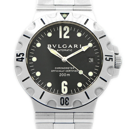 BVLGARI ブルガリ ディアゴノ スクーバ SD38S デイト 200m防水 黒 ブラック SS ステンレス メンズ 自動巻き【6ヶ月保証】【腕時計】【中古】