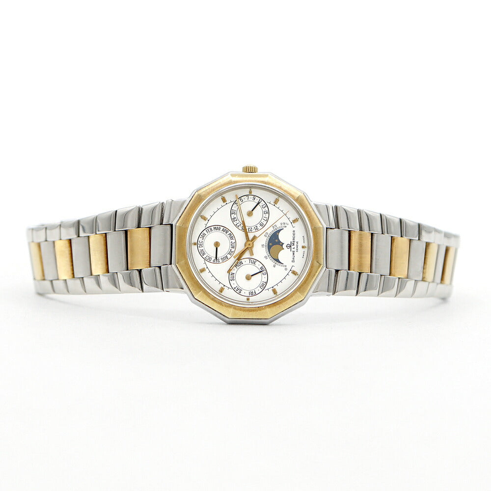 電池交換済 BAUME&MERCIER ボーム&メルシェ リビエラ 6131.038 ムーンフェイズ トリプルカレンダー 白 ホワイト SS ステンレス YGP イエローゴールド コンビ メンズ クォーツ リヴィエラ【6ヶ月保証】【腕時計】【中古】