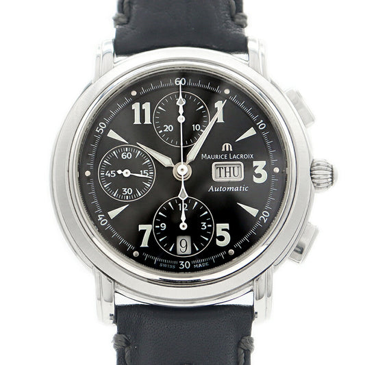 Internally inspected MAURICE LACROIX Masterpiece Chronograph 67839 Day Date 50m Water Resistant Back Sketch Black SS Stainless Steel Genuine Belt Genuine Buckle Men's Automatic Winding [6 Month Warranty] [Watch] [Used]
